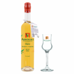 Conjunto garrafa Cachaça Abrideira Ouro 500ml com Taça Três Alegrias 90ml